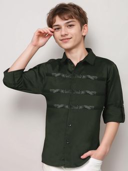 MASHUP - Boys Olive Embellished/Sequined Shirt