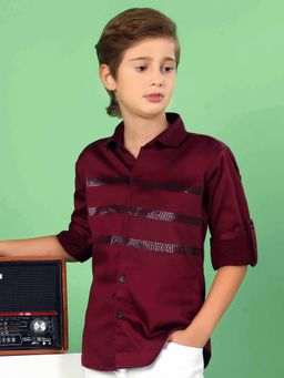 MASHUP - Boys Wine Embellished/Sequined Shirt