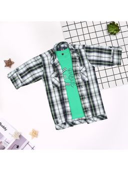 MASHUP - Boys Green Checks Shirt with T-Shirt