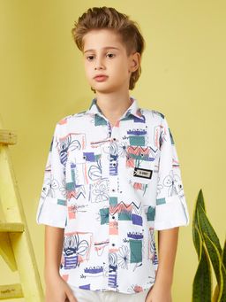MASHUP - Boys White Printed Shirt