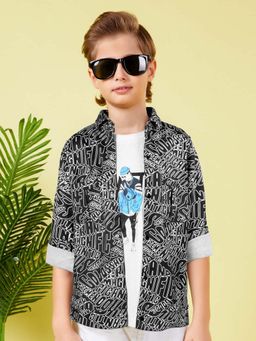 MASHUP - Boys Black Printed Shirt with T-Shirt