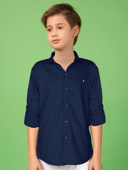 MASHUP - Boys Navy Blue Solid/Plain Shirt