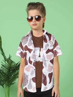 MASHUP - Boys Brown Printed Shirt with T-Shirt