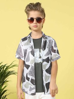 MASHUP - Boys Green Printed Shirt with T-Shirt