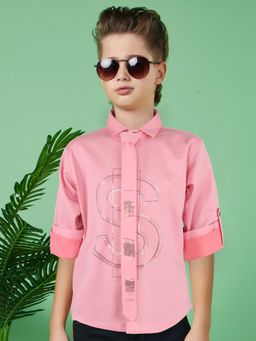 MASHUP - Boys Pink Embellished/Sequined Shirt with Tie