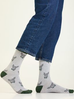 Mint & Oak - Reindeer Grey Calf Length Socks for Men