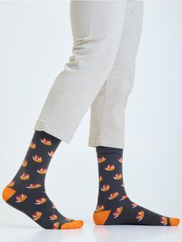 Mint & Oak - Grey Printed Mr. Fox Crew Socks