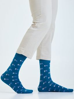Mint & Oak - Blue Printed Trunk It Up Crew Socks