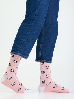 Mint & Oak - Pink Printed Panda Express Pink Crew Socks