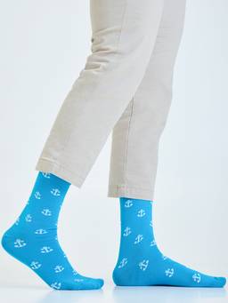 Mint & Oak - Blue Printed Anchorman Crew Socks