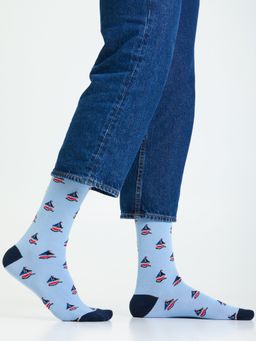 Mint & Oak - Blue Printed Sail Away Crew Socks
