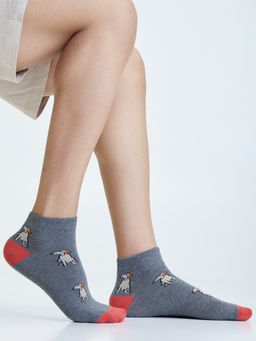 Mint & Oak - Grey Printed Mans Best Friend Ankle Socks