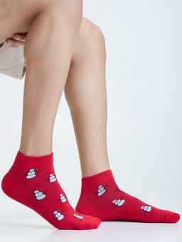 Mint & Oak - Red Printed Mr. Snowman Ankle Socks