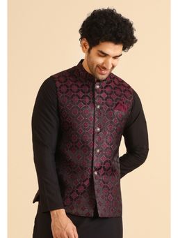 KISAH - Maroon Silk Blend Textured Nehru Jacket