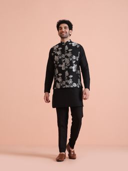 KISAH - Black Silk Blend Embroidered Nehru Jacket