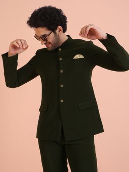 KISAH - Green Rayon Blend Solid Bandhgala Blazer