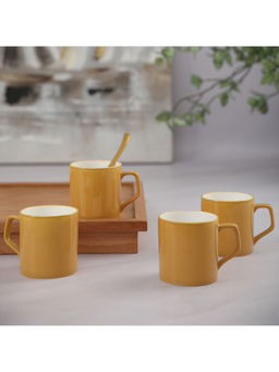 HomeTown - Palette Ceramic Tea Mug 200 Ml Set Of 4 In Yellow Colour