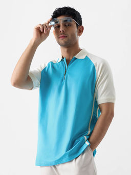 The Souled Store - Original Solids: Scuba Blue Colourblock Men Polos