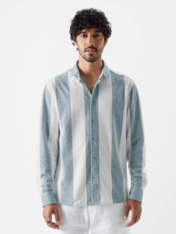 The Souled Store - Original Textured Stripes: Arctic White Men Knit Shirts