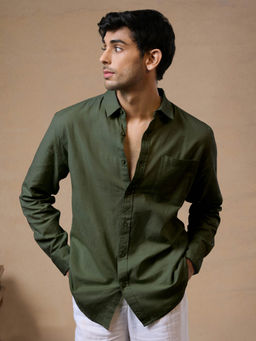 The Souled Store - Original Solids: Olive Men Cotton Linen Shirts