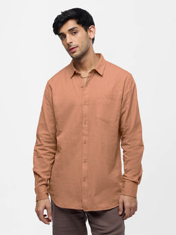 The Souled Store - Original Linen: Coral Peach Men Cotton Linen Shirts
