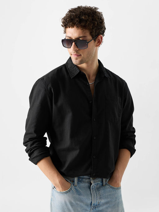 The Souled Store Original Solids: Black Men Cotton Linen Shirts