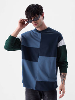 The Souled Store - Original Mosaic Blue Men Oversized Full Sleeve T-shirts