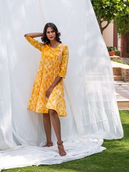 KIKU - Sunshine Block Printed Flared Dress