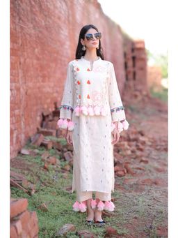 Mani Dua Khanna - Ivory Handcrafted Tassel Kurta with Pant (Set of 2)