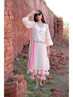 Mani Dua Khanna - Ivory Mirror Work Tassels Kurta with Pant (Set of 2)