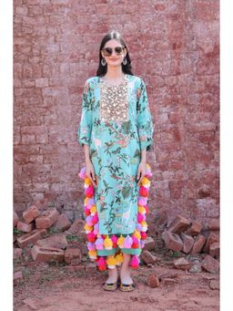 Mani Dua Khanna - Green Tropical Tassel Dream Kurta with Pant (Set of 2)