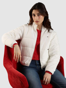 Tommy Hilfiger - White Solid Bomber Jacket