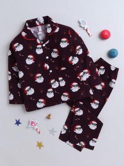 The Magic Wand - Full Sleeves Santa Print Shirt & Pyjama - Purple (Set of 2)