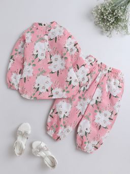 The Magic Wand - Full Sleeves Cotton Floral Print Kurta & Pyjama - Pink (Set of 2)