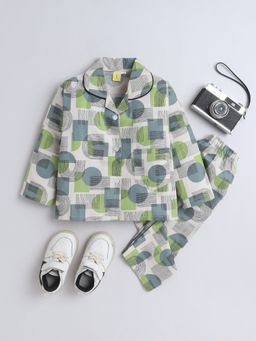 The Magic Wand - Full Sleeve Geometric Shapes Shirt & Pyjama - Green (Set of 2)