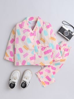 The Magic Wand - Full Sleeves Ice Cream Candy Shirt & Pyjama - Pink (Set of 2)