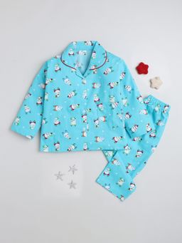 The Magic Wand - Full Sleeves Cartoon Print Lounge Wear Shirt & Pyjama - Blue (Set of 2)