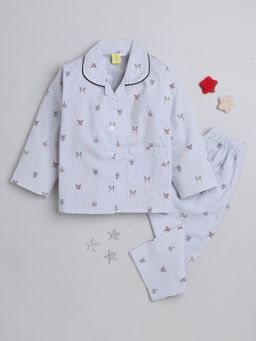 The Magic Wand - Full Sleeves Stripes Printed Shirt & Pyjama - Blue (Set of 2)