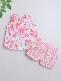 The Magic Wand - Cotton Leaves Printed Sleeveless Top & Shorts - Pink (Set of 2)