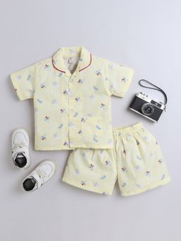 The Magic Wand - Cotton Half Sleeve Airplane Printed Shirt & Shorts - Yellow (Set of 2)