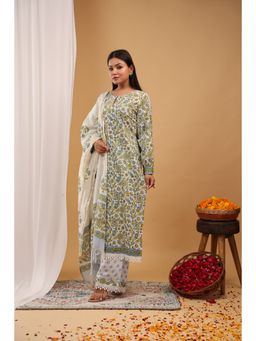 Aritri - Multi-Color Floral Printed Cotton Kurta with Palazzo and Dupatta