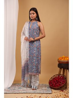 Aritri - Blue Floral Printed Kurta with Palazzo and Dupatta