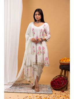 Aritri - Off White Floral Printed Kurta with Dhoti and Dupatta