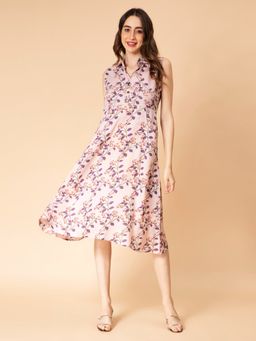 Fabclub - Pink Cotton Floral Printed Midi Dress