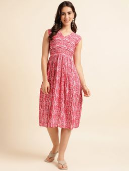 Fabclub - Red Viscose Rayon Shibori Printed Dress