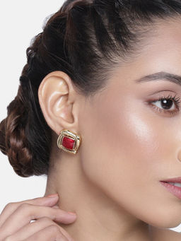 Estele - Gold Plated Statement Red Stud Earrings for Women