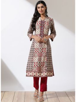 Lakshita - Maroon Printed Kurta With Placket Detail
