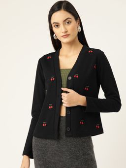 KASSUALLY - Women Black Embroidered Cardigan