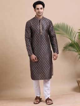 TATTVA - Men Black Thread Work Designed Kurta with Pyjama (Set of 2)