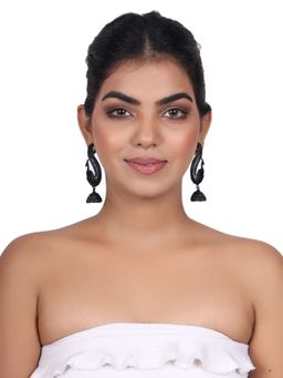 Anika's Creations - Black Painted Peacock Shape Jhumka Earring